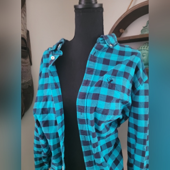 American Eagle Outfitters Plaid Button Up Blue XL - Picture 2 of 8